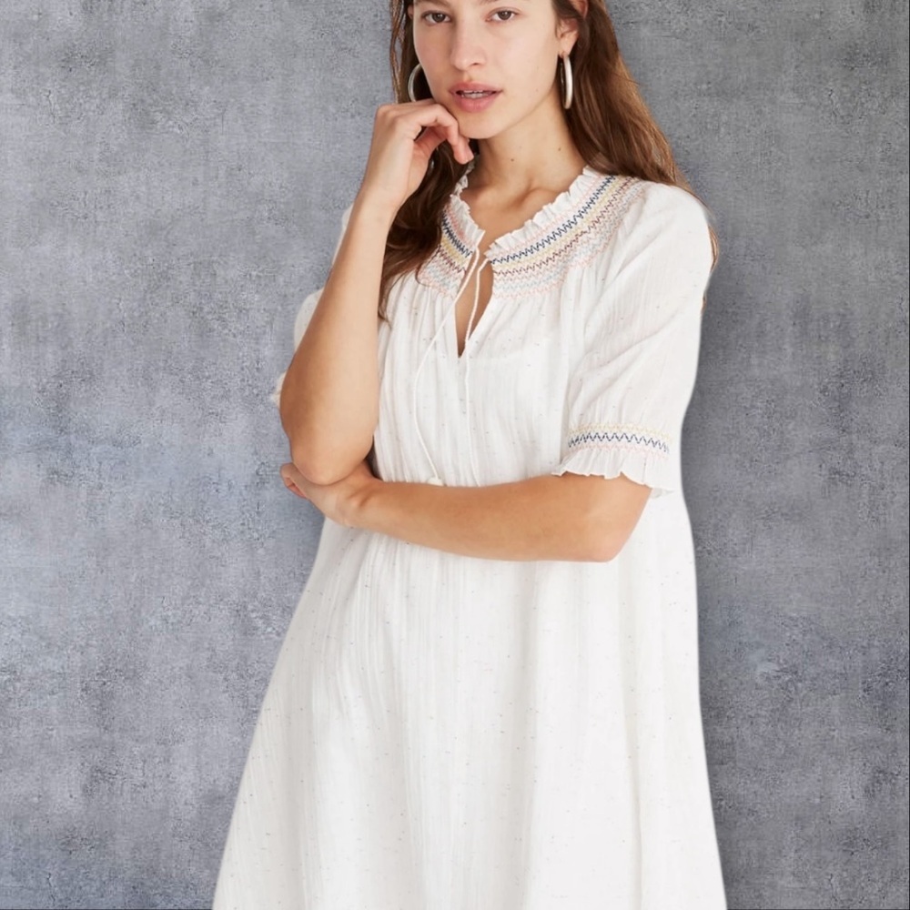 MADEWELL Rainbow Smocked Trapeze Dress Cream Gauze Size XS